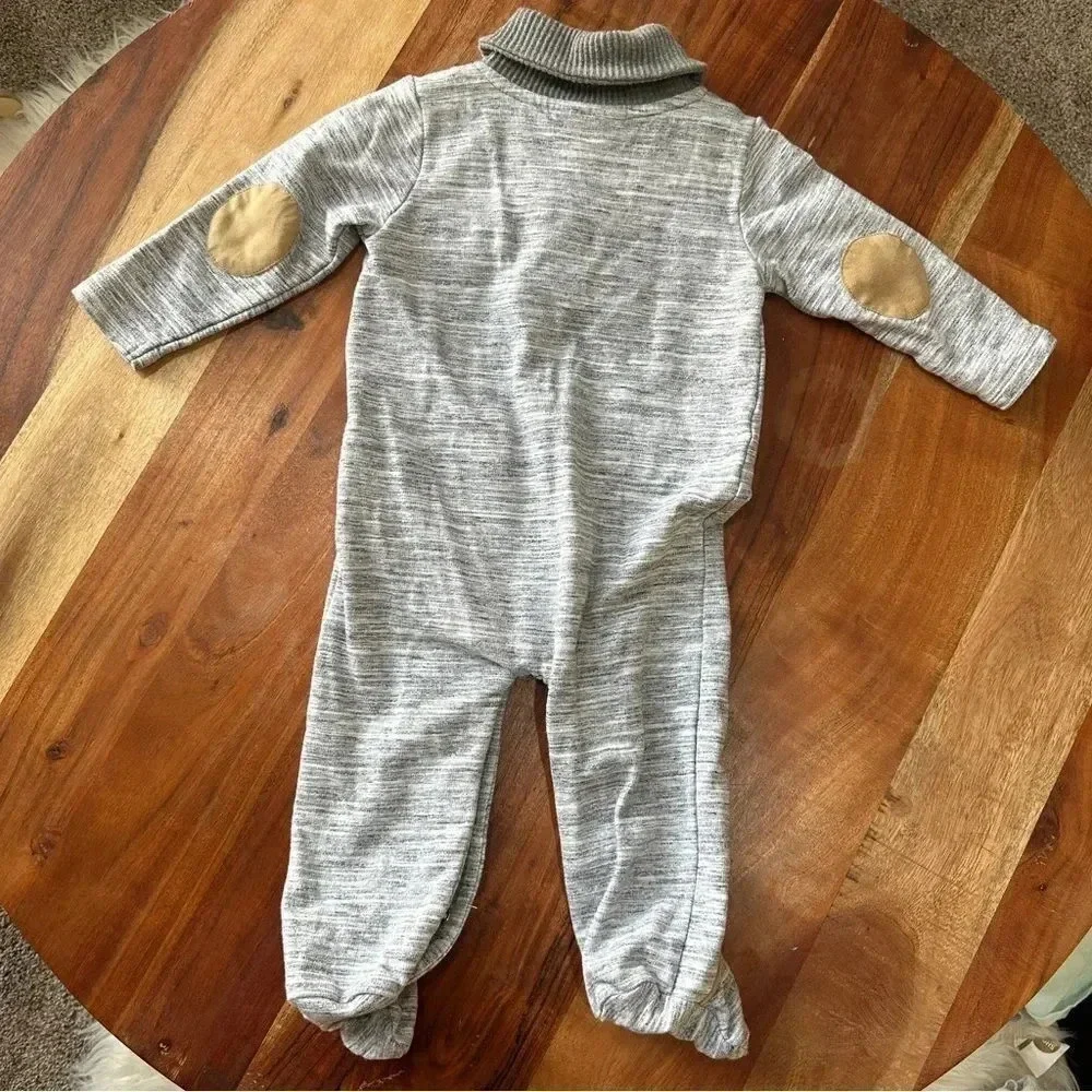 MINICLASIX Shawl Collar Footie Jumpsuit Elbow Patch Dressy Size 9 Month - Picture 6 of 7
